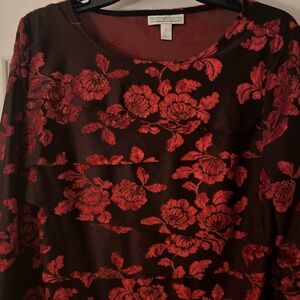 Dana Buchman Women Rose Floral Long Sleeve Stretch Top Large